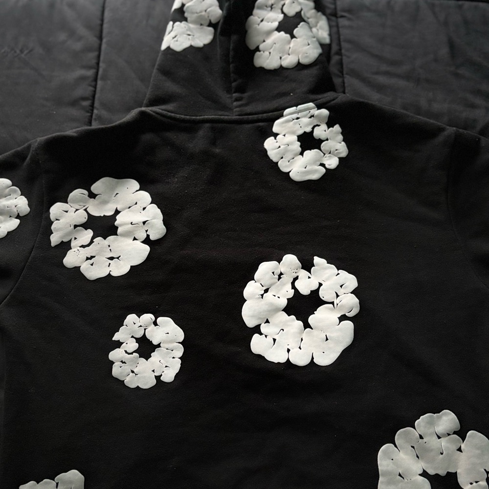 Black Hoodie with White Floral Print